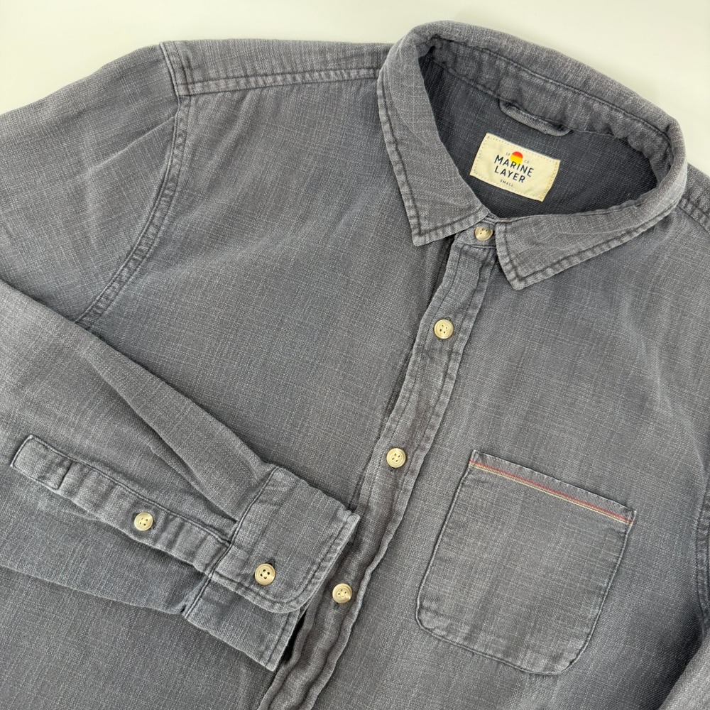Marine Layer Button Down Shirt Mens Small Gray Long Sleeve Cotton Textured